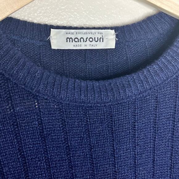 Mansouri Wool Blend Sweater Large Men Navy Blue Rib Knit Crewneck Designer Italy - Picture 6 of 9